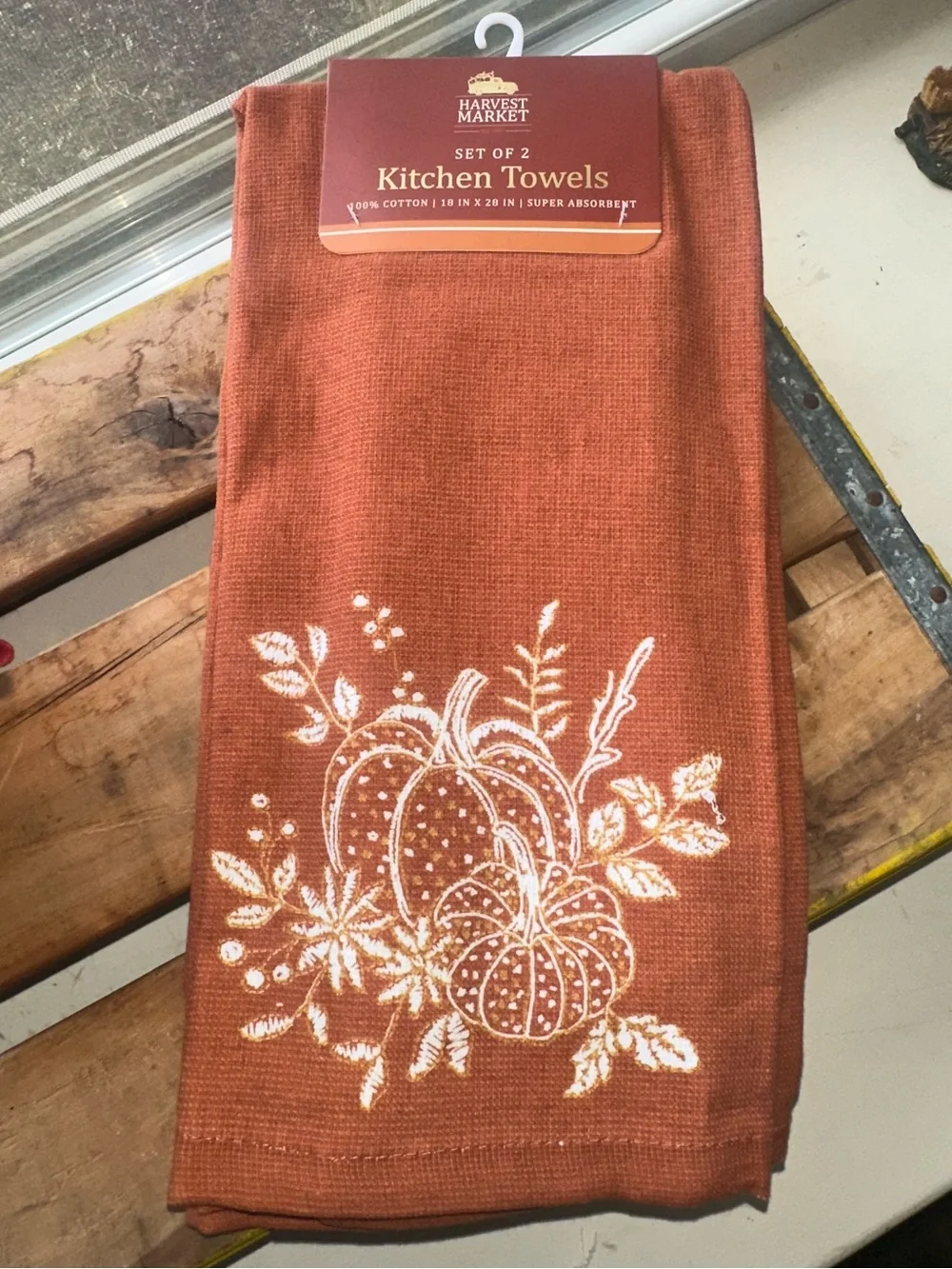 Harvest Market Pumpkin Print (2) Kitchen Towel Set ~ New